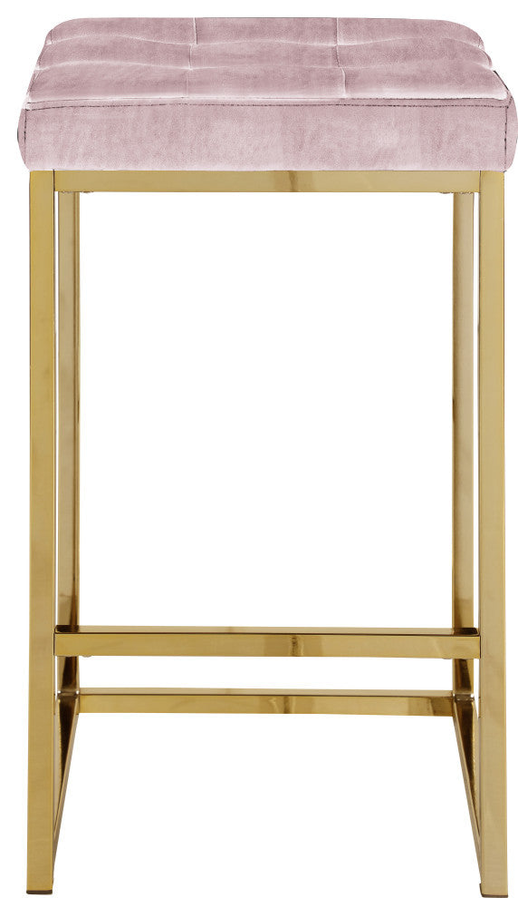 Nicola Counter Stool, Set of 2, Pink, Velvet, Gold Base