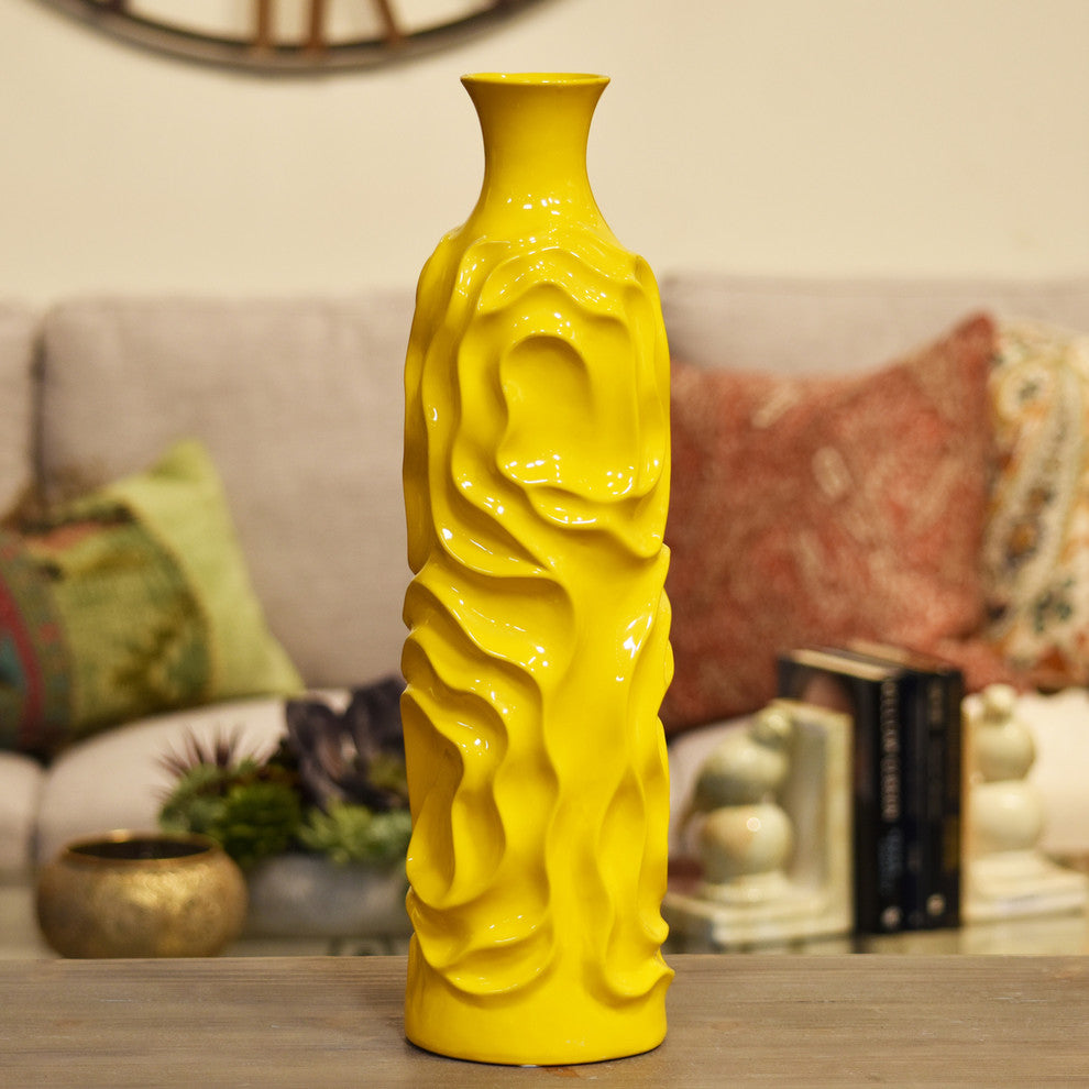 Ceramic Round Cylindrical Vase, Yellow, Large