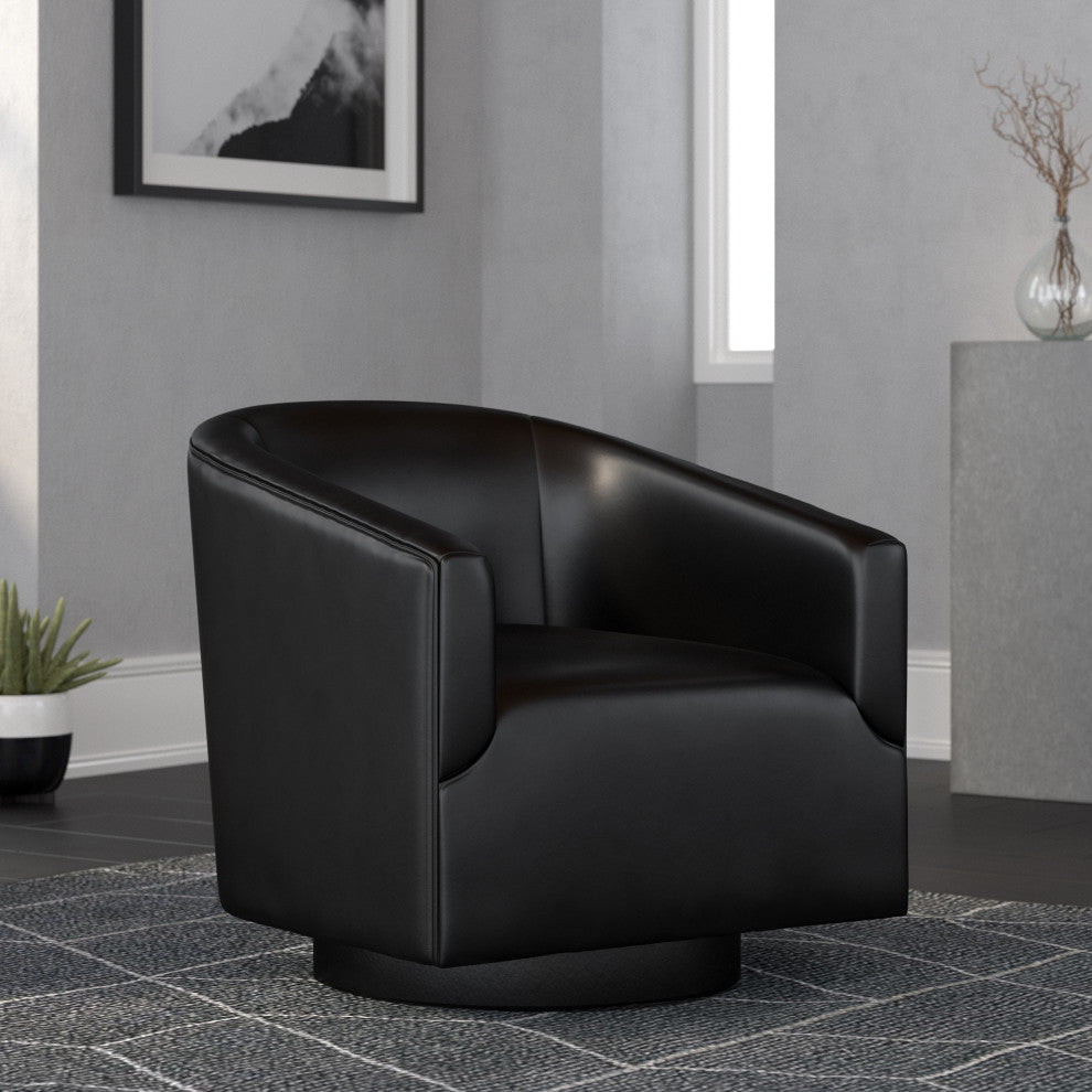 Geneva Charcoal Wood Base Swivel Chair, Black