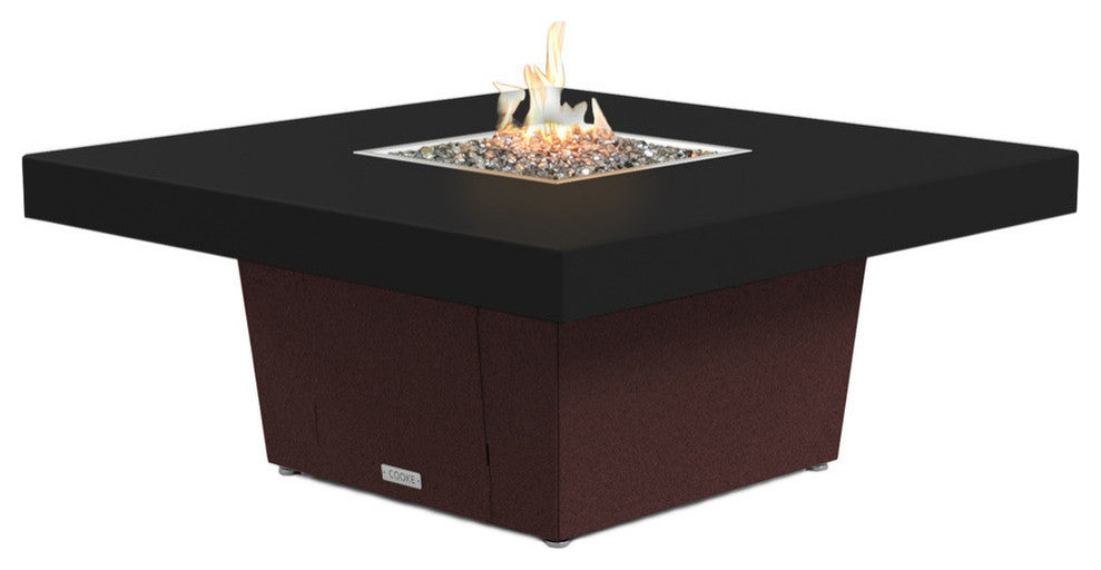 Square Fire Pit Table, 48x48, Chat Height, Propane, Black Powdercoat Top, Dark C
