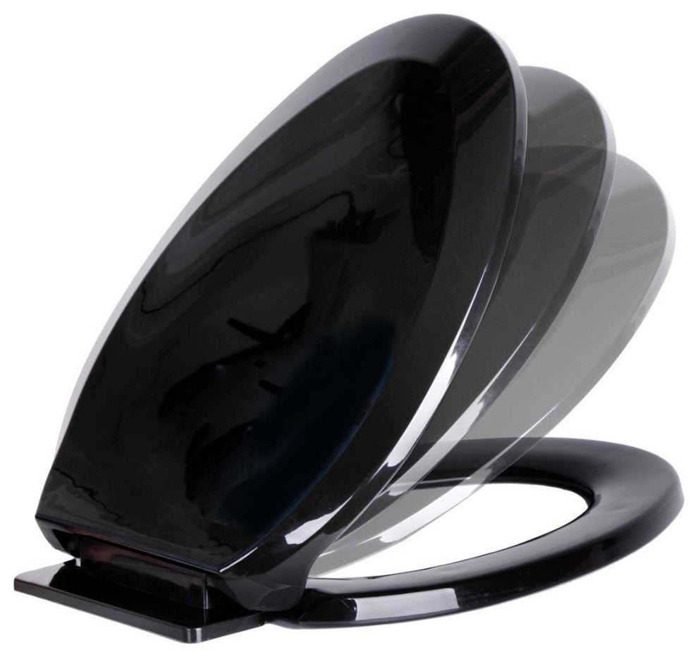 Black Elongated Toilet Seat with Non Slip Oval Seat Bumpers and Adjustable Hinge