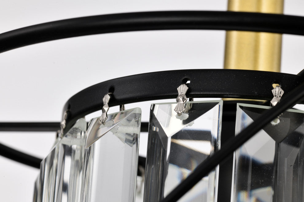 1-Light Black and Gold Cage Mini Pendant With Hanging Crystals