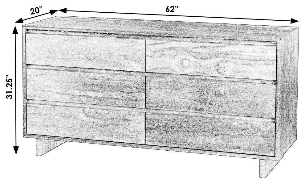 Halmstad Wood Panel 6 Drawer Dresser, Washed Black