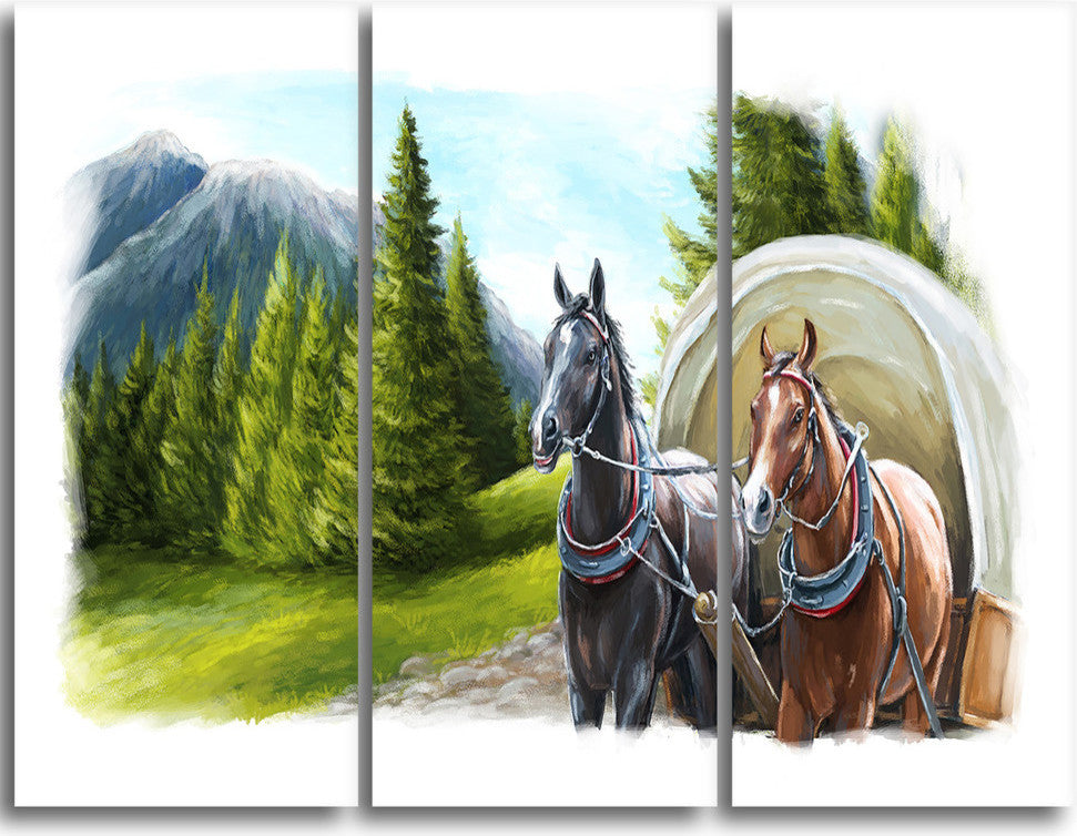 "Road in Mountains With Horses" Metal Wall Art, 3 Panels, 36"x28"