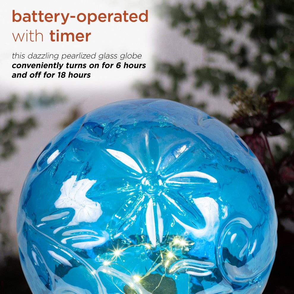 Alpine Blue Glass Globe Decor With LED Light, 13" Tall