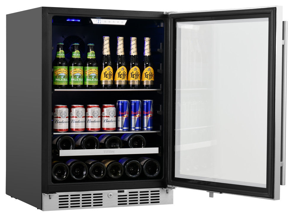 Titan Transcend 24" 84 Can 13 Bottle SS Door Dual Zone Beverage and Wine Cooler