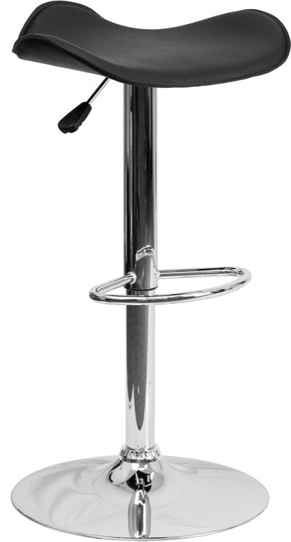 Contemporary Black Vinyl Adjustable Barstool With Chrome Base