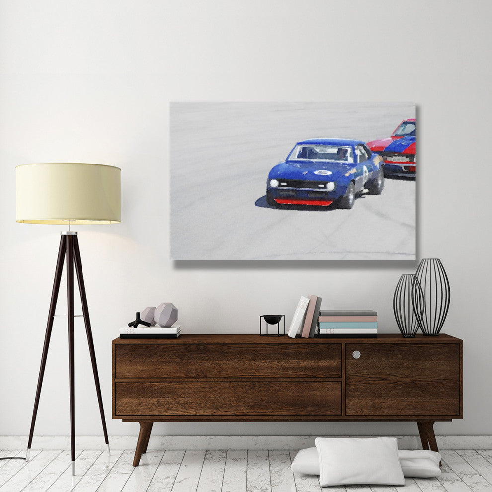 "Chevy Camaro on Race Track Watercolor" Fine Art Print