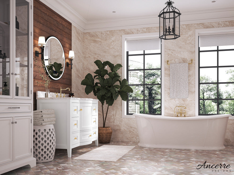 Lauren 48" Vanity Set, White, 48", Gold Hardware, Cararra White Marble Countertop