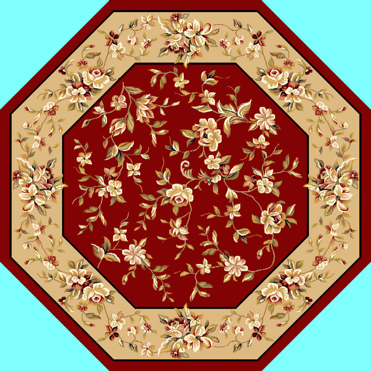 Cambridge 7337 Red, Beige Floral Delight, 7'7" Octagon