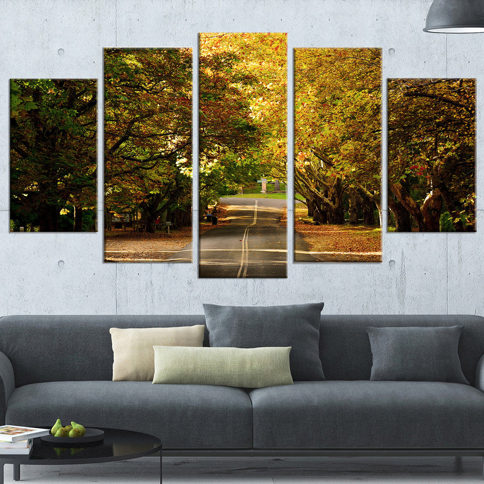 "Road Through Beautiful Green Trees" Landscape Wall Art, 5 Panels, 60"x32"