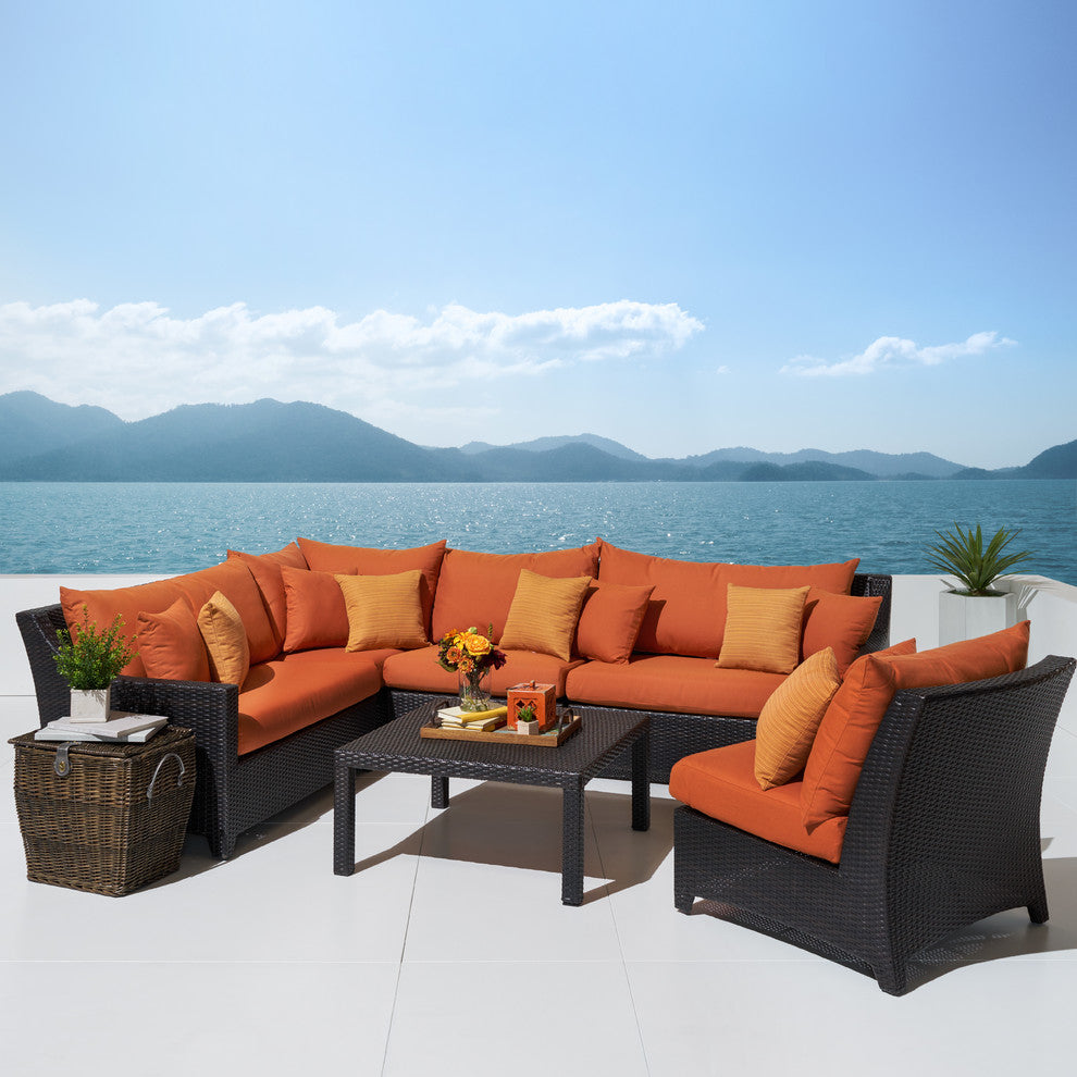 Deco 6 Piece Aluminum Outdoor Patio Sectional and Table Set, Tikka Orange