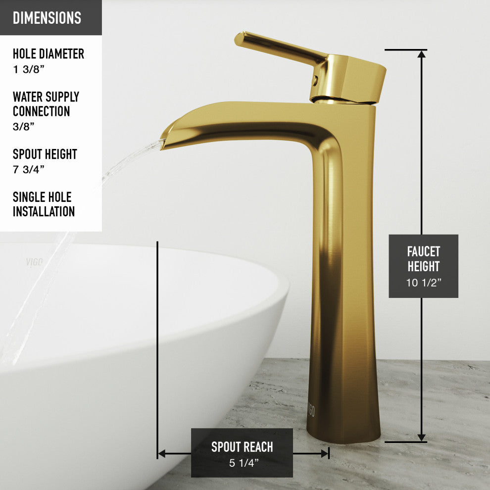 VIGO Niko 11" H Single Handle Single Hole Bathroom Vessel Faucet, Matte Brushed Gold