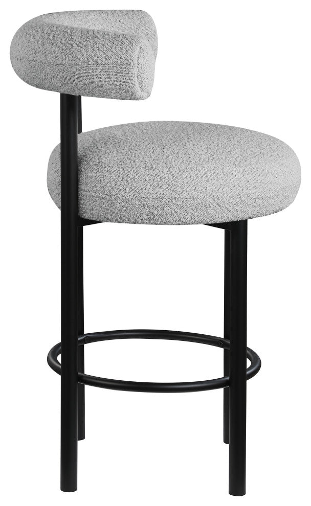 Bordeaux Upholstered Stool, Gray, Boucle Fabric, Matte Black, Set of 2
