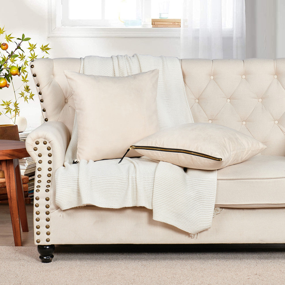 Suede Pillow Shell with Big Zipper, Beige, 20x20"