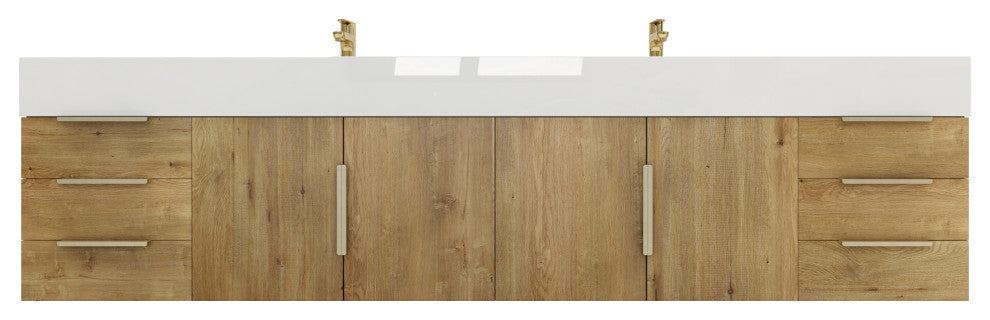 Madison 84" Wall Standing Double Sink Vanity with Reinforced Acrylic Sink, Oak