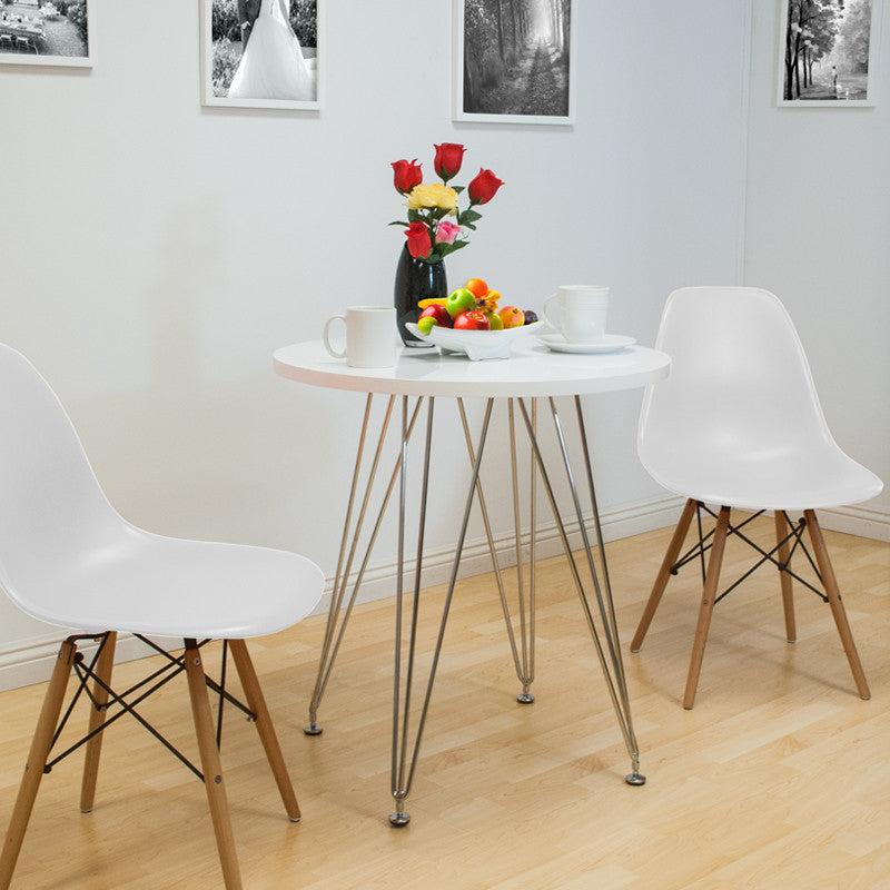 Paris Tower Modern Round Table With Chrome Base, White