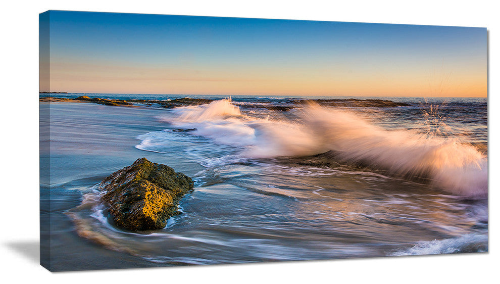 "Crashing Waves At Victoria Beach" Seashore Canvas Wall Art, 40"x20"