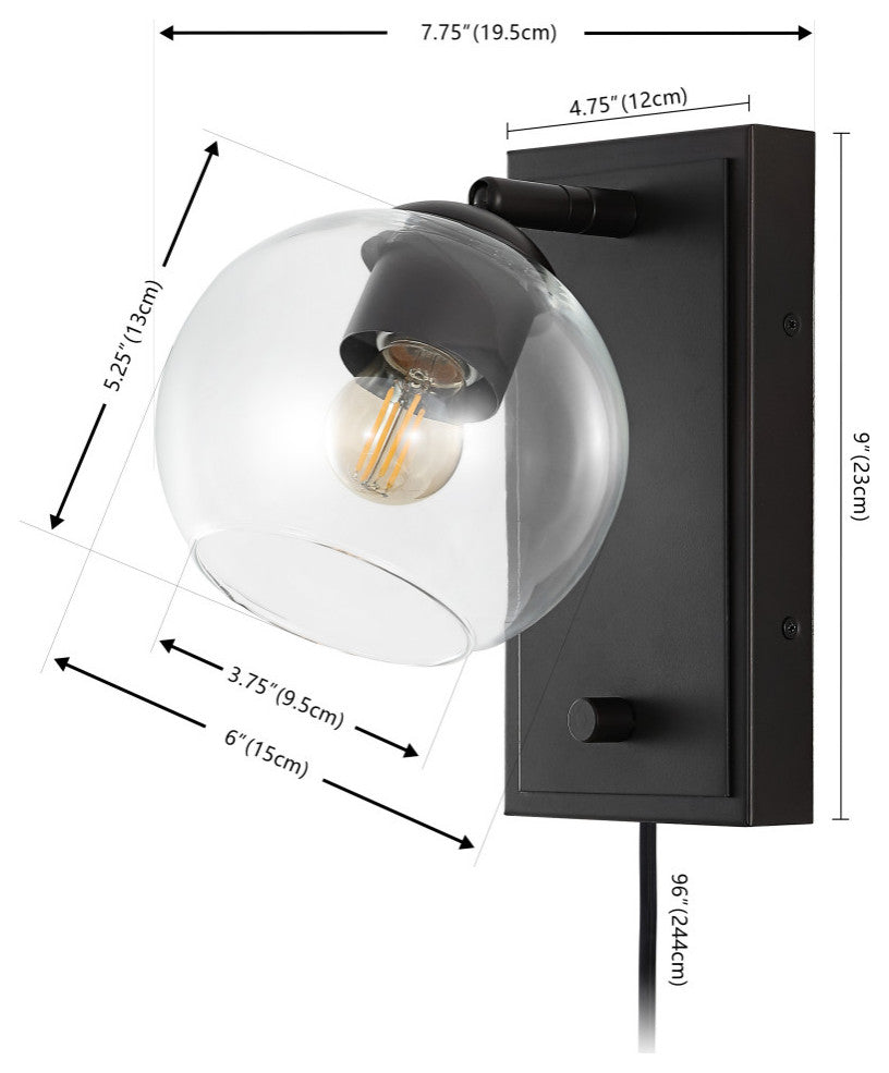 6" 1-Light Plug-In or Hardwired Adjustable Iron LED Sconce, Rotary Dimmer
