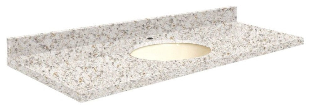 Quartz 61"x22" Vanity Top, Single Faucet Hole, Almond Delite, Biscuit Bowl