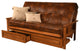 Caleb Frame Futon With Barbados Finish, Storage Drawers, Oregon Trail Saddle