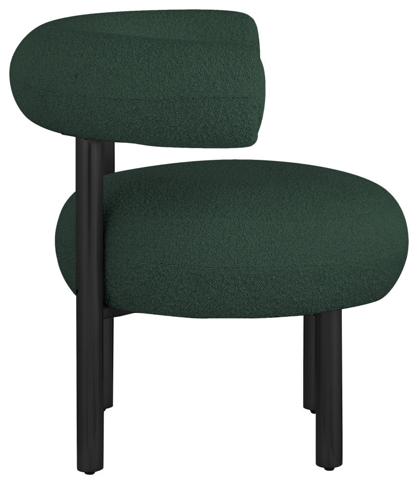 Bordeaux Boucle Fabric Upholstered Accent Chair, Green, Matte Black Finish