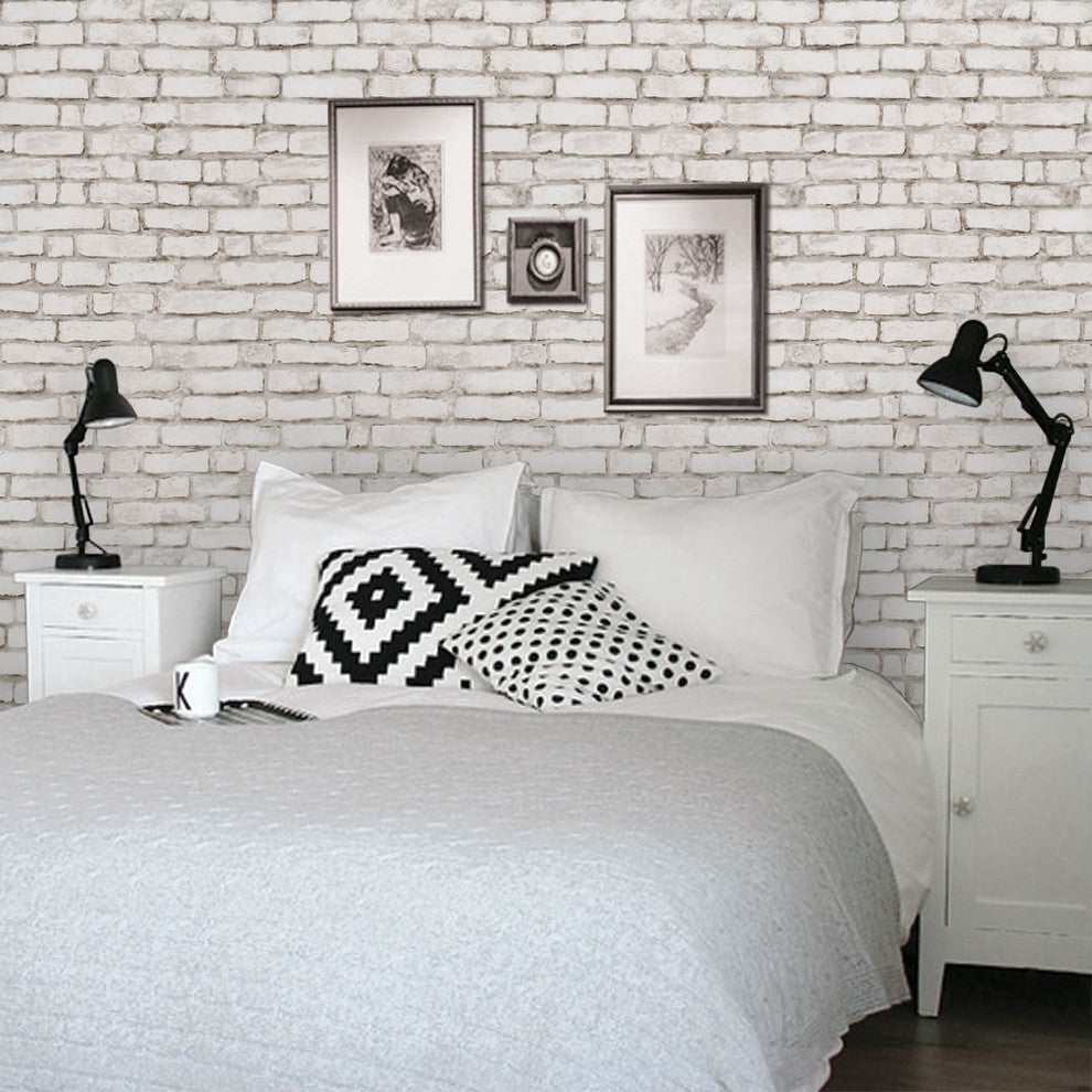 Brick Peel and Stick Vinyl Wallpaper, White, 24"w X 60"h
