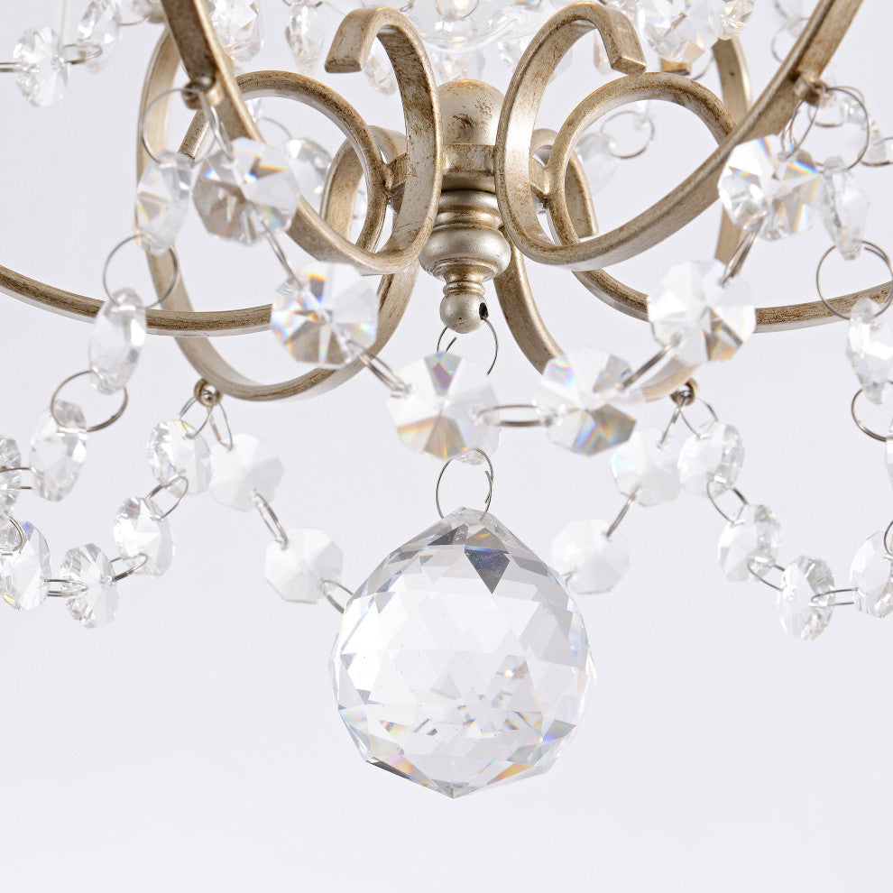Ivy Glam 1-Light Brushed Champagne Silver Mini Crystal Chandelier