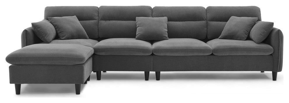 GDF Studio Modern Convertible L-Shaped Sectional Sofa With Ottoman, Gray
