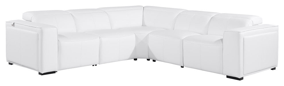 Niccolo Italian Leather 5-Piece L-Shaped Power Reclining Sectional, White