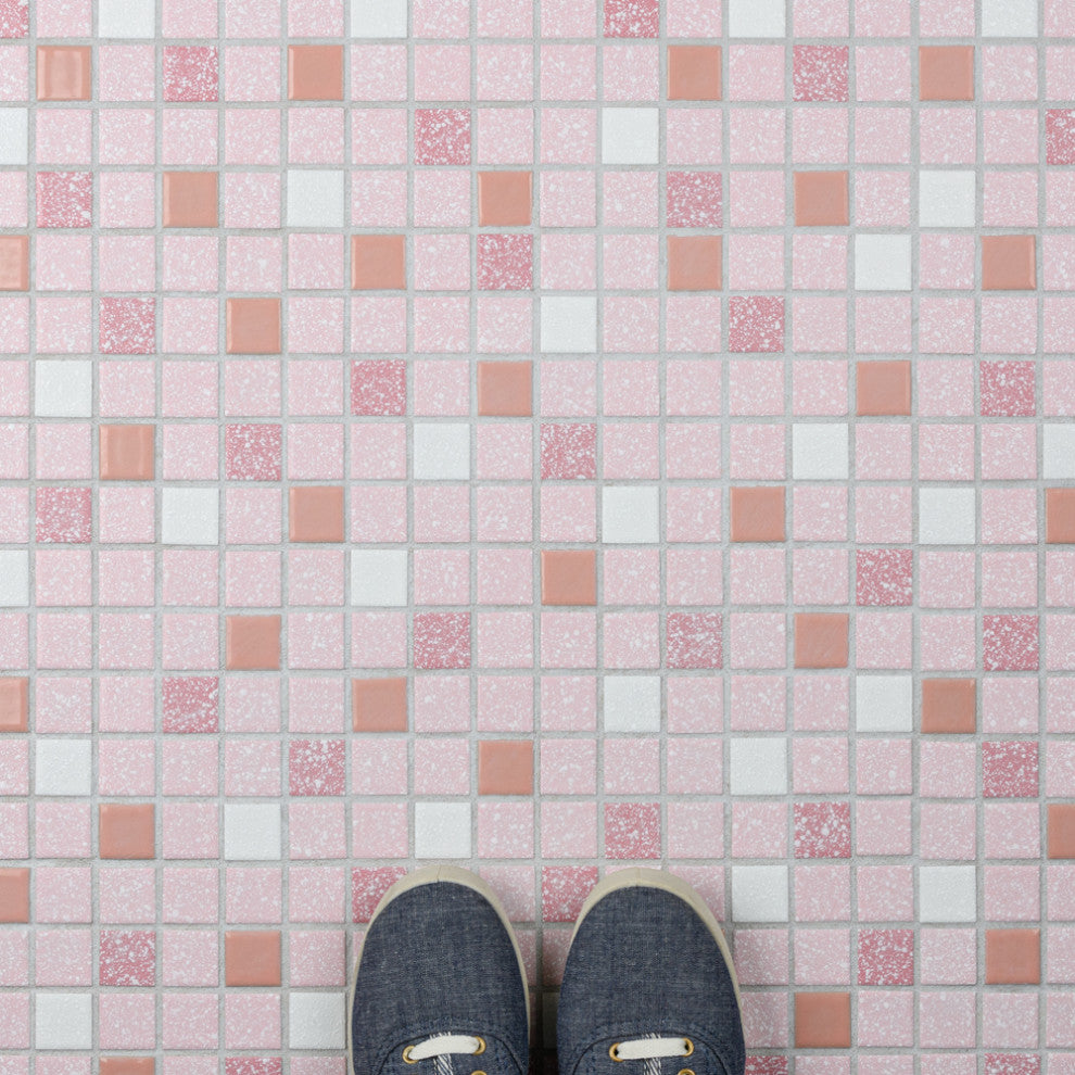 Crystalline Straight Edge Square Pink Porcelain Floor and Wall Tile