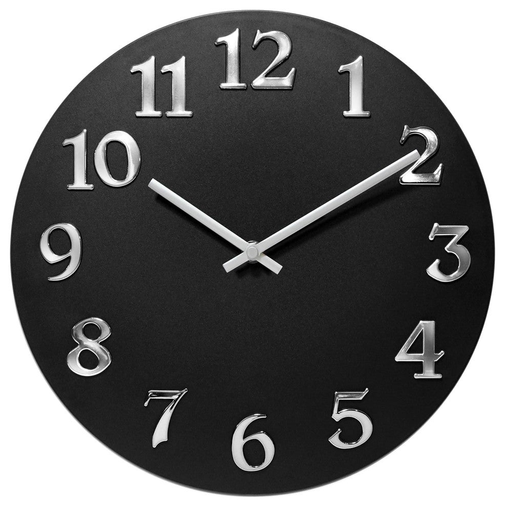 12 inch Modern Wall Clock, Vogue by Infinity Instruments, Black