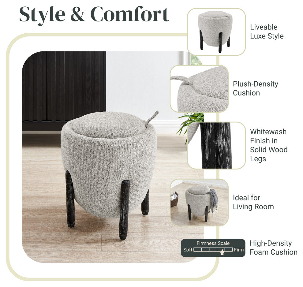 Murphy Storage Ottoman, Horizon Gray, Fabric