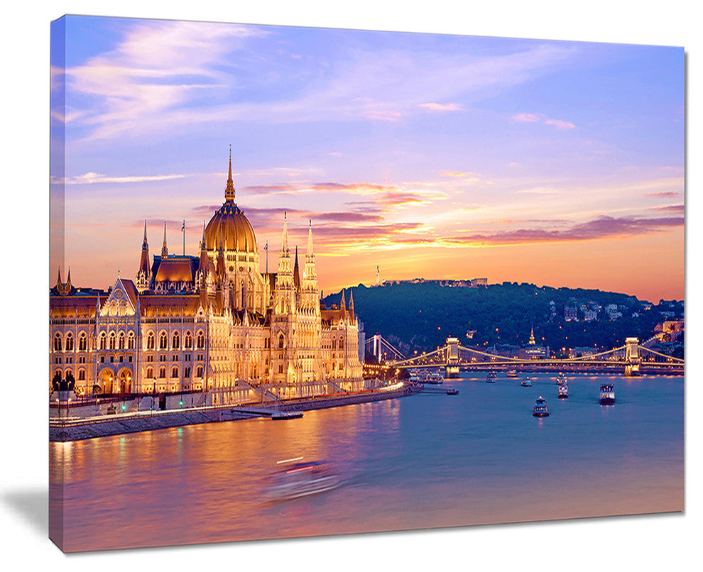 "Parliament and Bridge Over Danube" Cityscape Canvas Print40"x30"