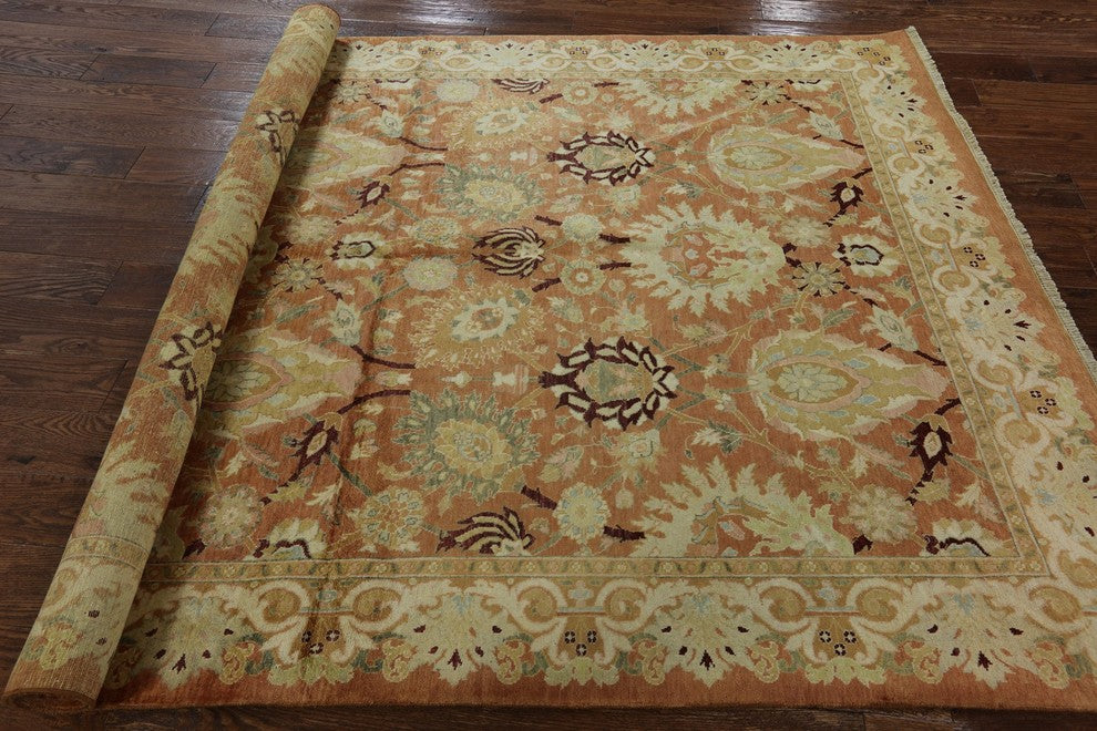 Peshawari Oushak Style Rust Chobi Hand-Knotted Wool Rug, 6'x9'