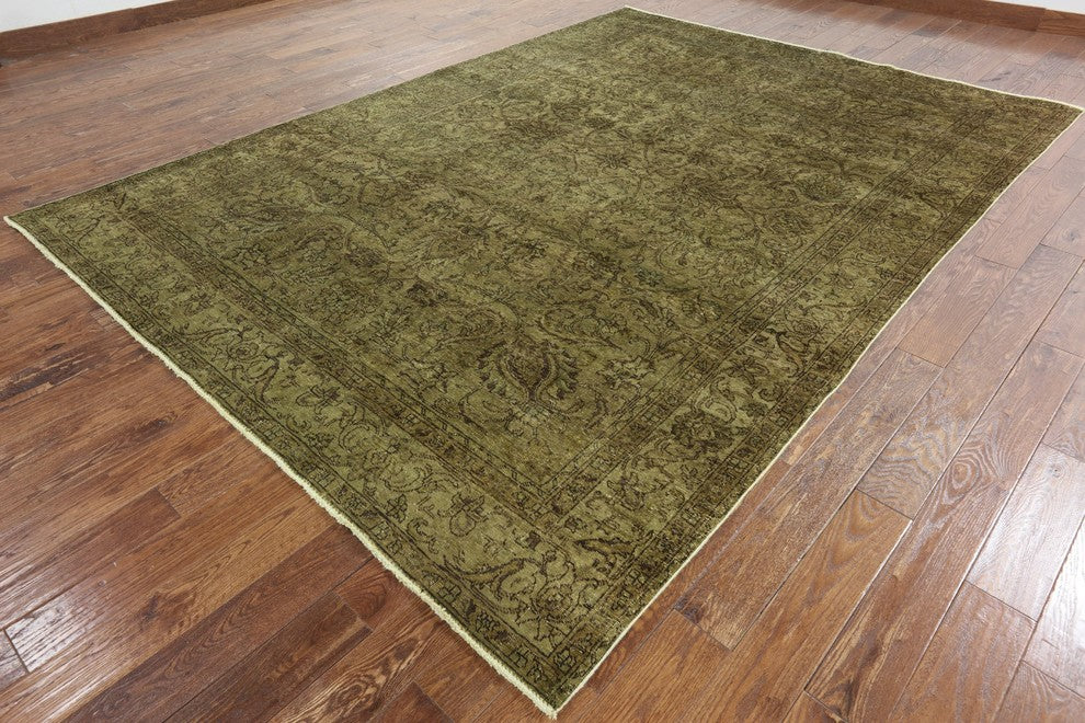 8'x12' Herati Design Floral Green Overdyed Hand Knotted Wool Area Rug H9086