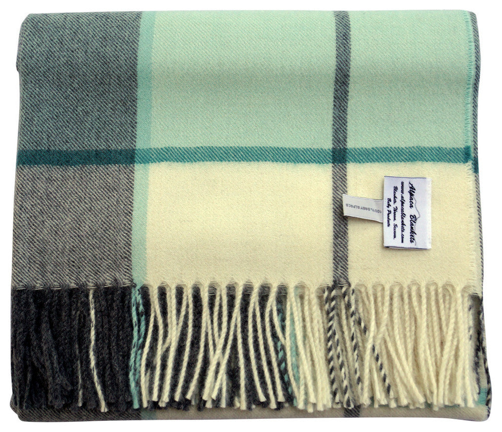 Baby Alpaca Horizon Throw Blanket, Ecru Gray Mint Green