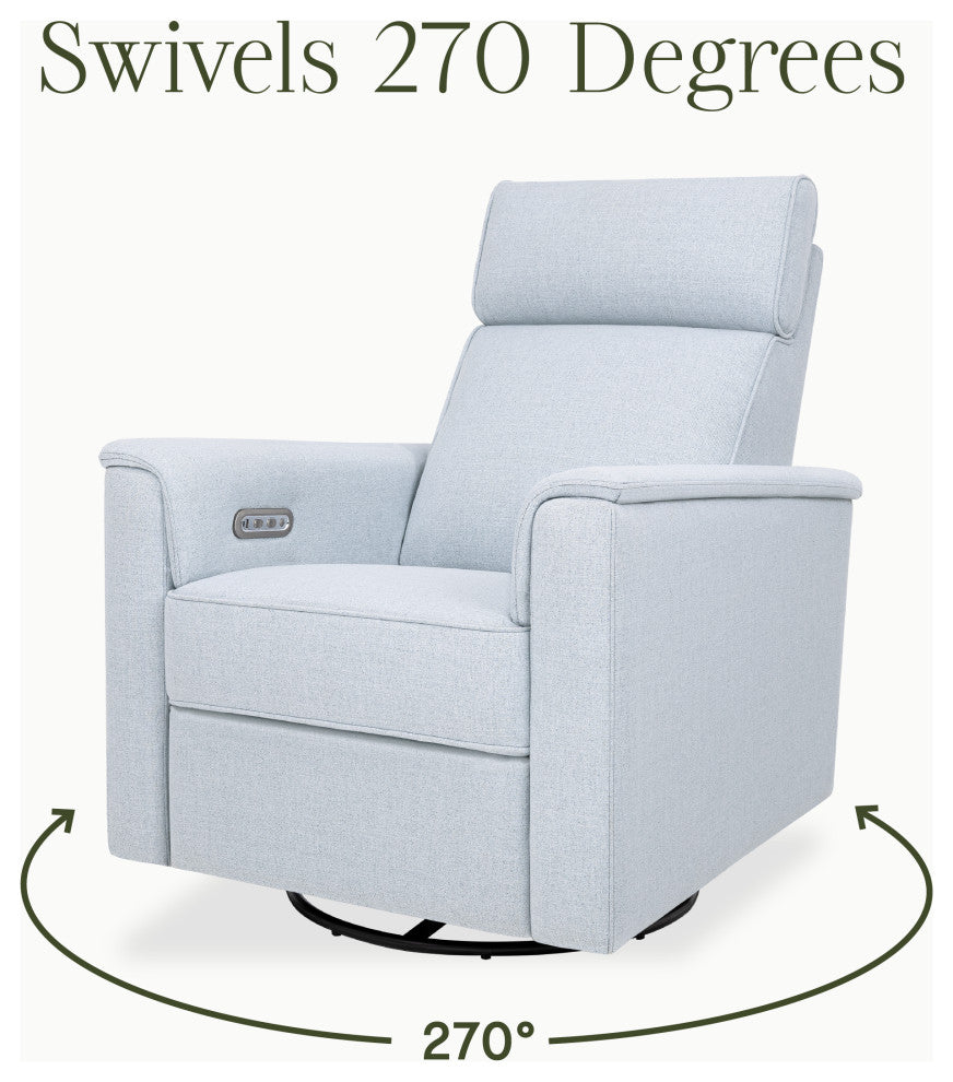 Willa Plus Power Glider Recliner w/ Power Headrest, Performance Blue Chambray Eco-Twill