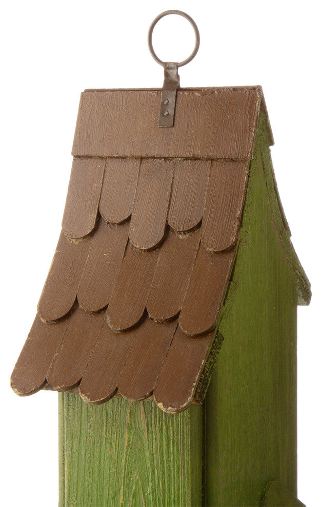 Rustic Garden Distressed Wooden Birdhouse, Metal Door Handle
