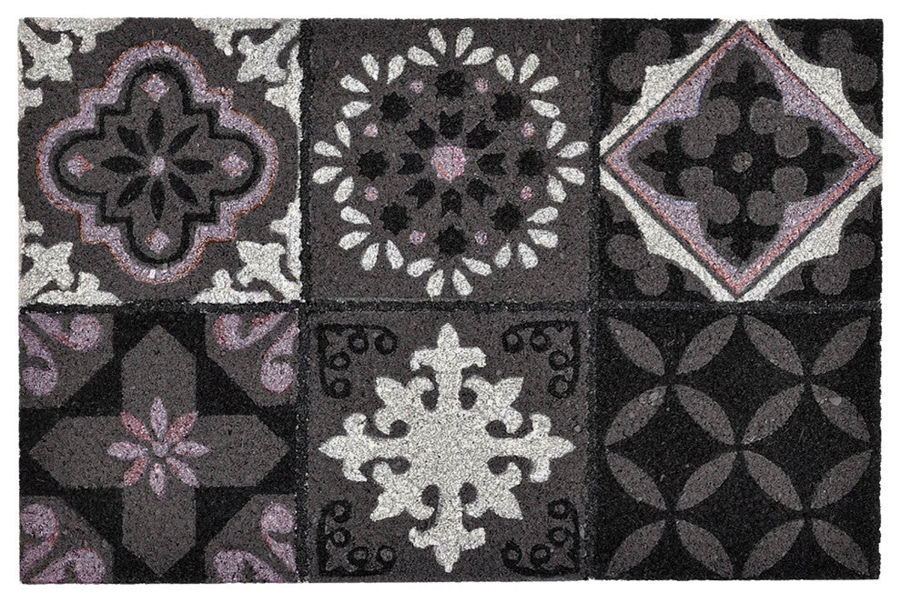 Sheltered Front Door Mat Coir Coco Fibers Rug 24x16, Cement Tile Grey