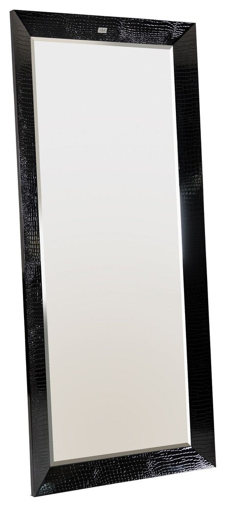 AandX Regal Modern Crocodile Floor Mirror, Black