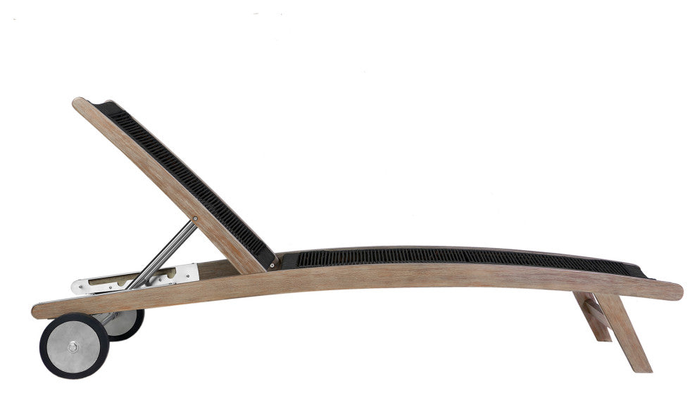 Chateau Outdoor Patio Adjustable Chaise Lounge Chair in Wood and Rope, Charcoal