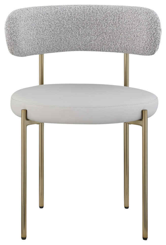 Beacon Dining Chair, Set of 2, Taupe, Vegan Leather and Boucle Fabric, Brushed Brass Finish