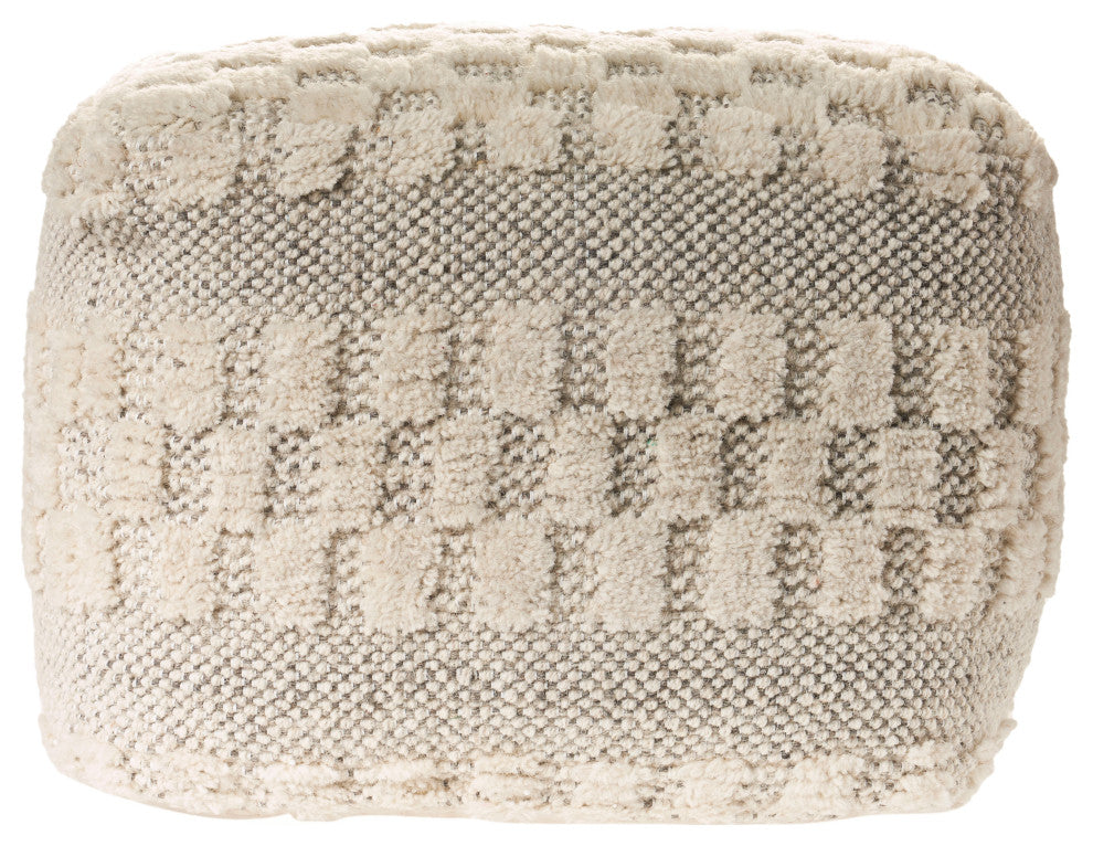 Cream Tufted Checkered Geometric Pouf