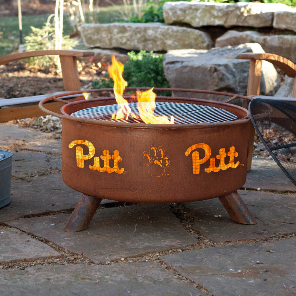 Customizable NCAA Logo Fire Pit, Rust Patina, Pittsburgh