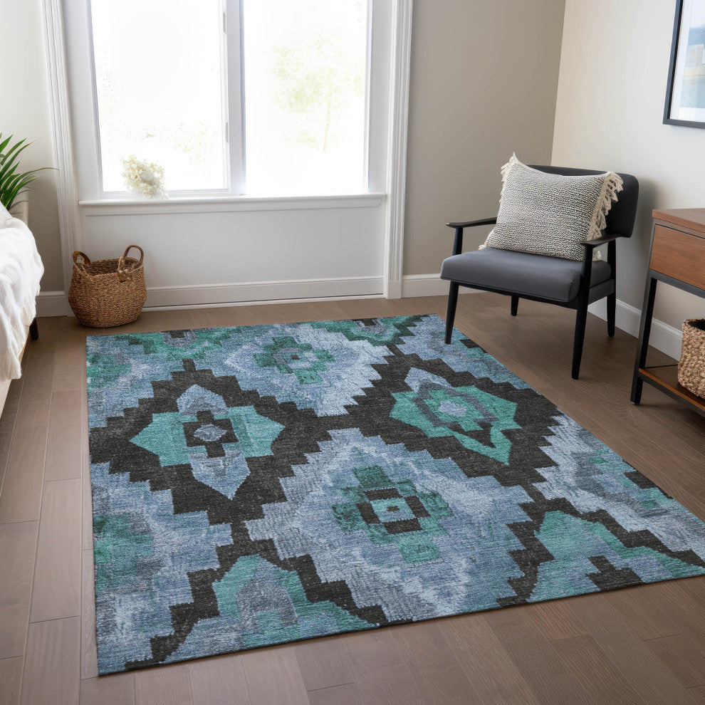 Machine Washable Indoor/Outdoor Chantille ACN1894 Teal 9' x 12' Rug