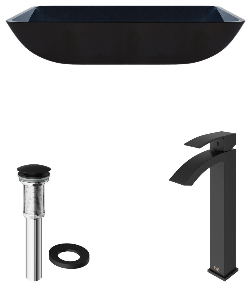 VIGO Turquoise Water Glass Vessel Sink and Duris Faucet Set, Matte Black