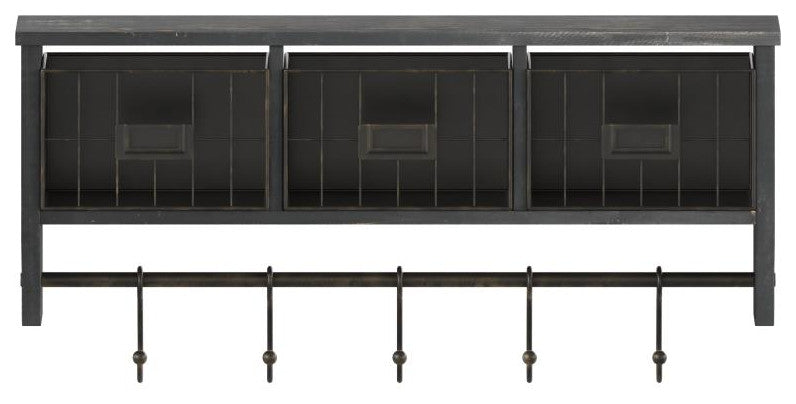 Daly Wall Mounted 24"Solid Pine Wood Coat Rack, Black Wash