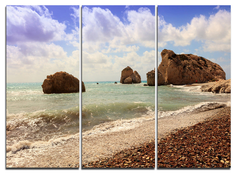 "Amazing Aphrodite's Rock in Cyprus" Metal Wall Art, 3 Panels, 36"x28"