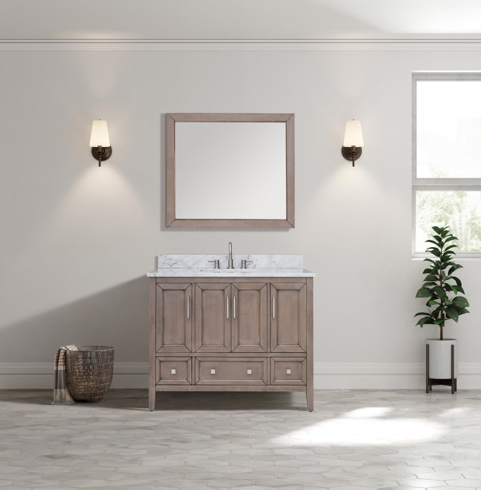 Avanity Everette 42" Vanity Combo in Gray Oak and Carrara White Marble Top